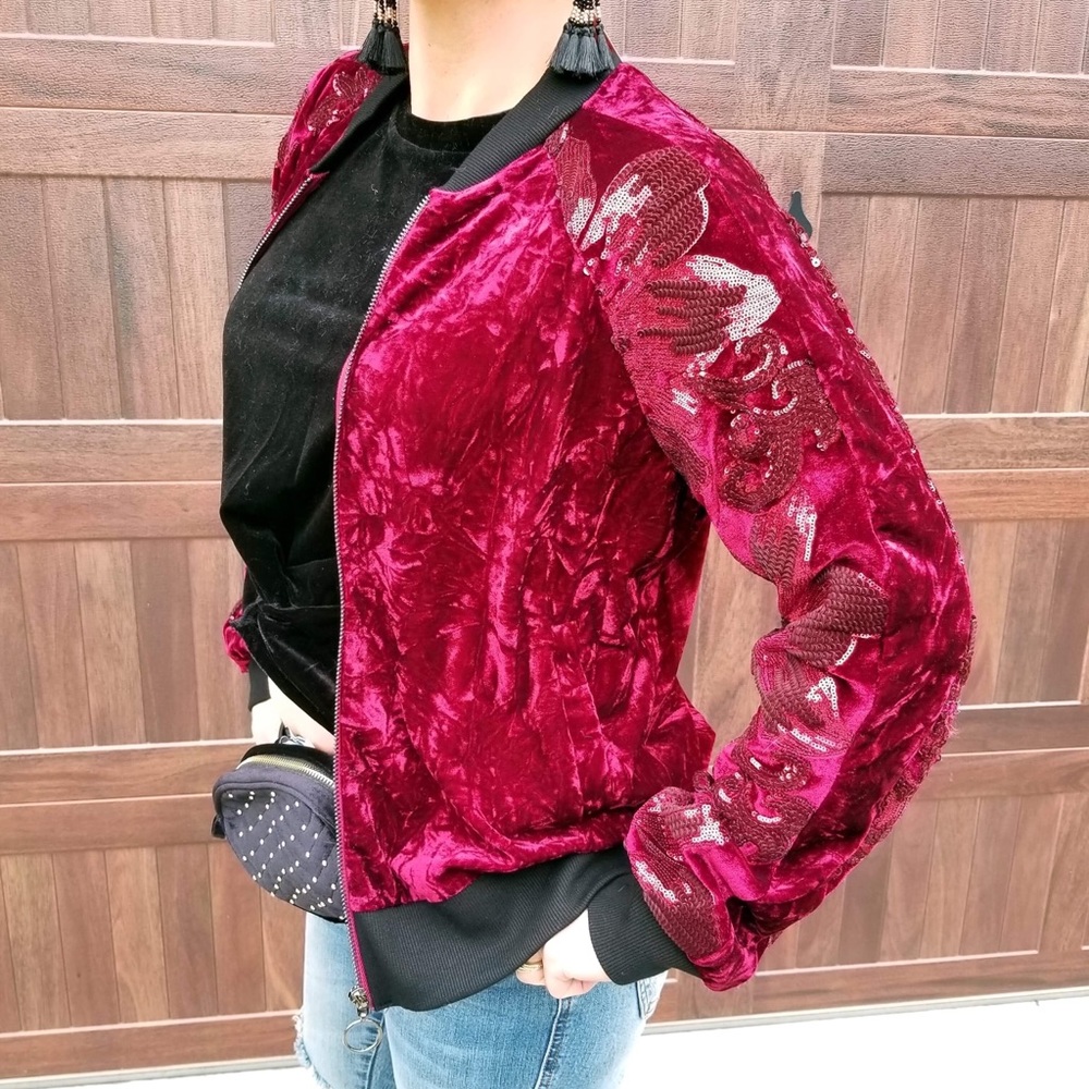 Crushed velour zip jacket